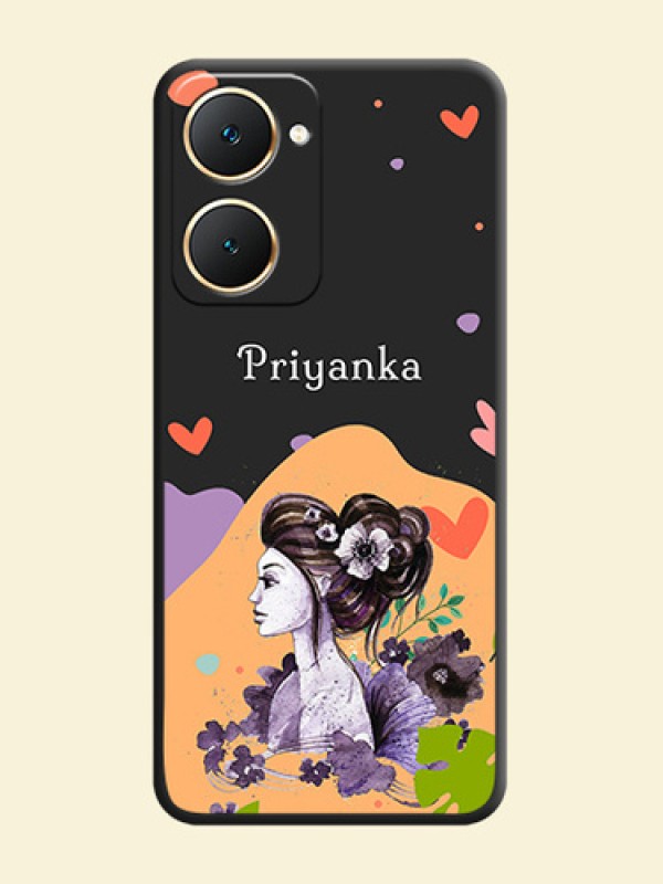 Namecase For Her With Fancy Lady Image On Space Black Custom Soft Matte Mobile Back Cover - Vivo Y28s 5G