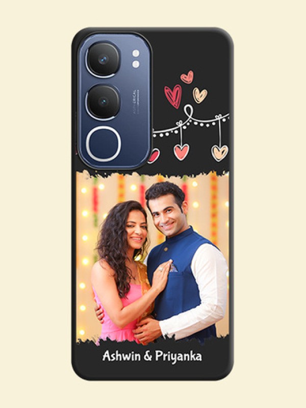 Pink Love Hangings with Name On Space Black Custom Soft Matte Mobile Back Cover - Vivo Y29 5G