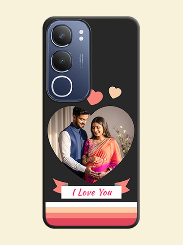 Love Shaped Photo with Colorful Stripes On Space Black Custom Soft Matte Mobile Back Cover - Vivo Y29 5G
