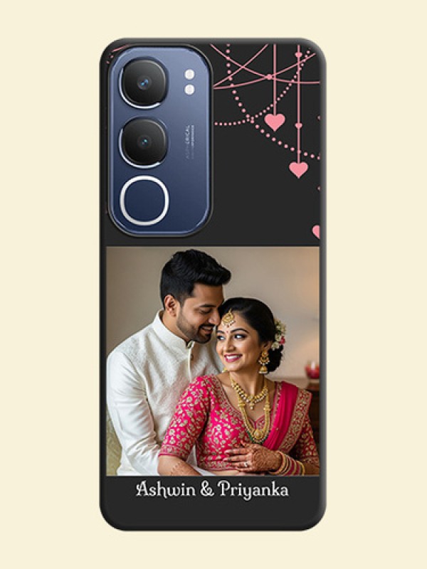 Pink Love Hangings with Text On Space Black Custom Soft Matte Mobile Back Cover - Vivo Y29 5G