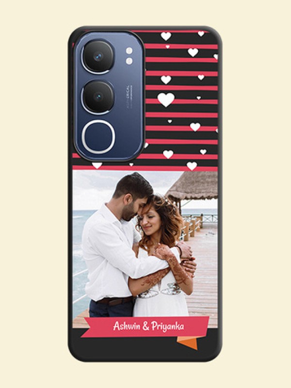 White Color Love Symbols with Pink Lines Pattern On Space Black Custom Soft Matte Mobile Back Cover - Vivo Y29 5G