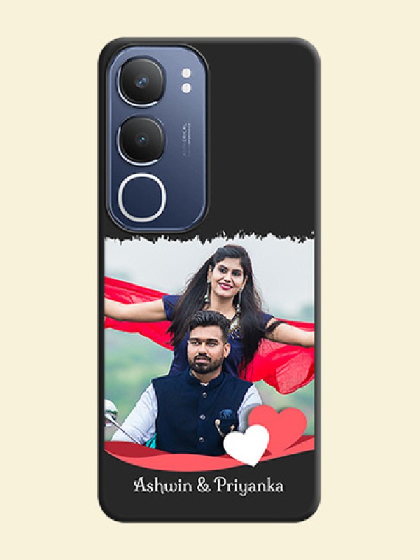 Pin Color Love Shaped Ribbon Design with Text On Space Black Custom Soft Matte Mobile Back Cover - Vivo Y29 5G