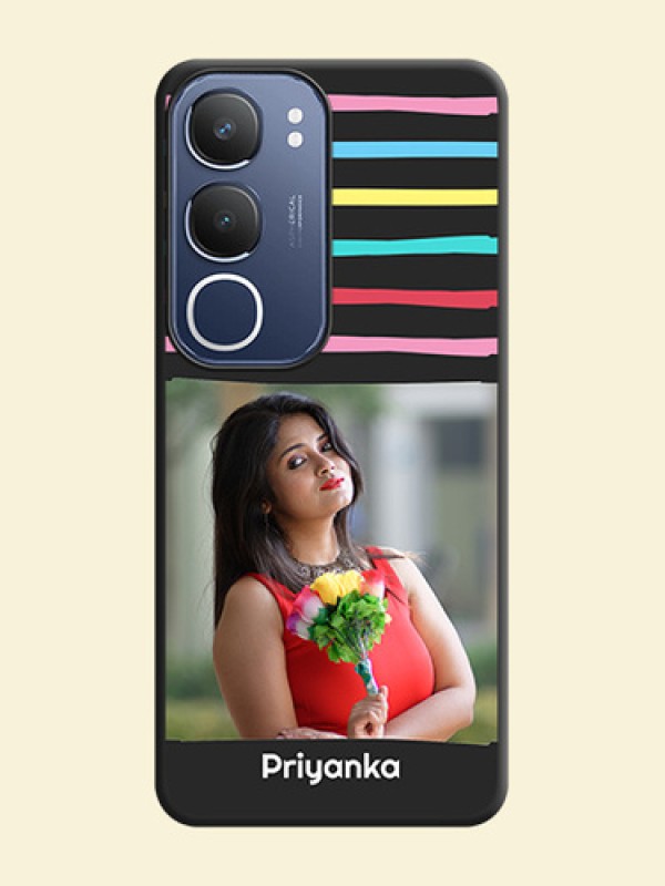 Multicolor Lines with Image On Space Black Custom Soft Matte Mobile Back Cover - Vivo Y29 5G