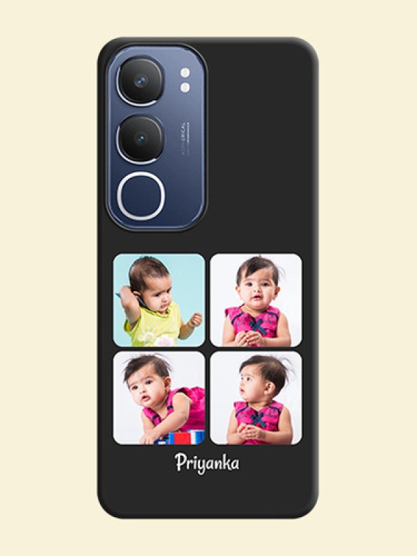 Floral Art with 6 Image Holder on Photo On Space Black Custom Soft Matte Mobile Back Cover - Vivo Y29 5G