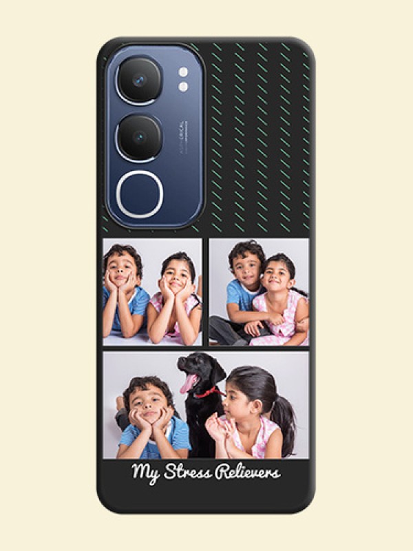 Cross Dotted Pattern with 2 Image Holder On Space Black Custom Soft Matte Mobile Back Cover - Vivo Y29 5G