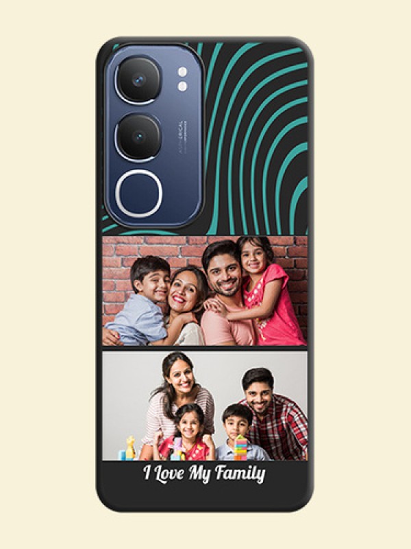 Wave Pattern with 2 Image Holder On Space Black Custom Soft Matte Mobile Back Cover - Vivo Y29 5G