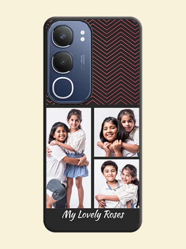 Wave Pattern with 3 Image Holder On Space Black Custom Soft Matte Mobile Back Cover - Vivo Y29 5G