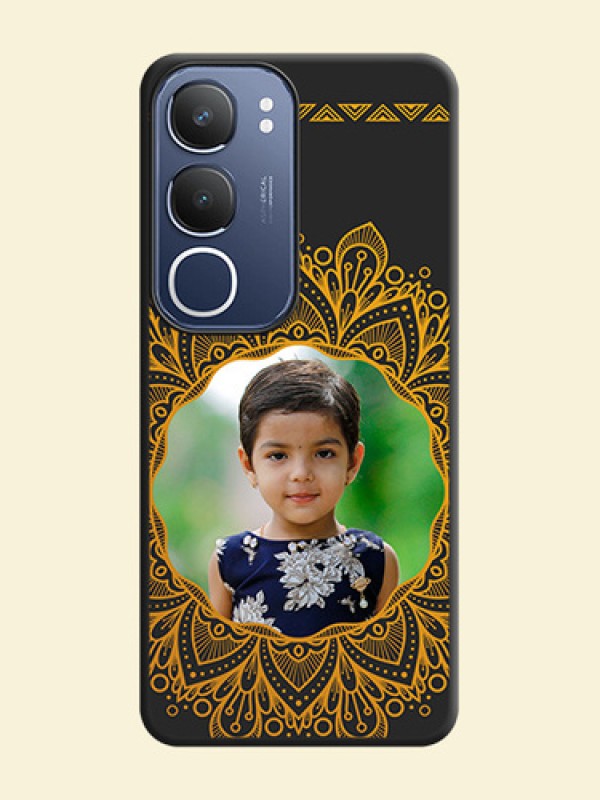 Round Image with Floral Design On Space Black Custom Soft Matte Mobile Back Cover - Vivo Y29 5G