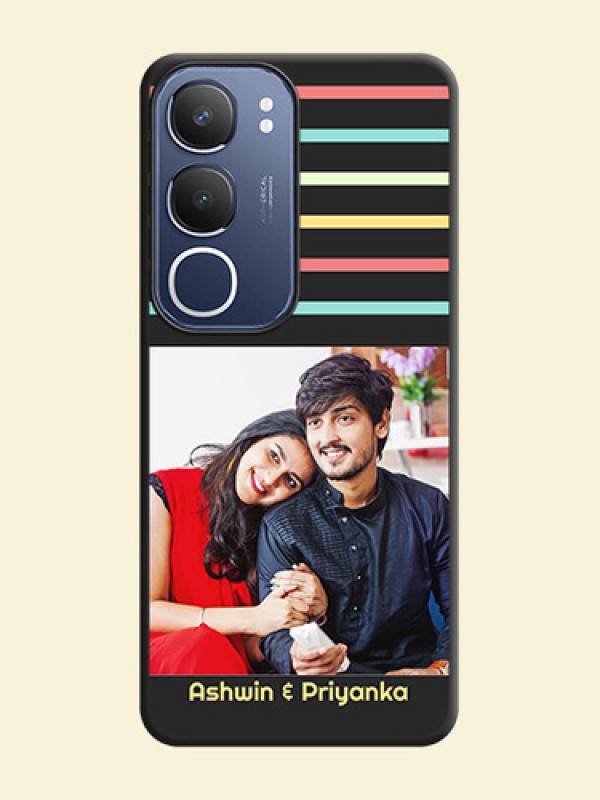 Color Stripes with Photo and Text on Photo On Space Black Custom Soft Matte Mobile Back Cover - Vivo Y29 5G