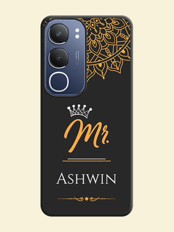 Mr Name with Floral Design On Space Black Custom Soft Matte Mobile Back Cover - Vivo Y29 5G
