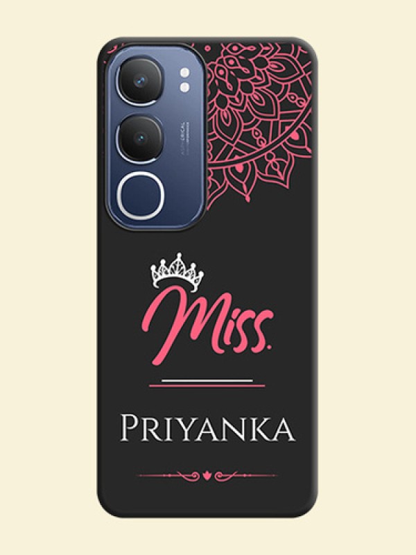 Mrs Name with Floral Design On Space Black Custom Soft Matte Mobile Back Cover - Vivo Y29 5G