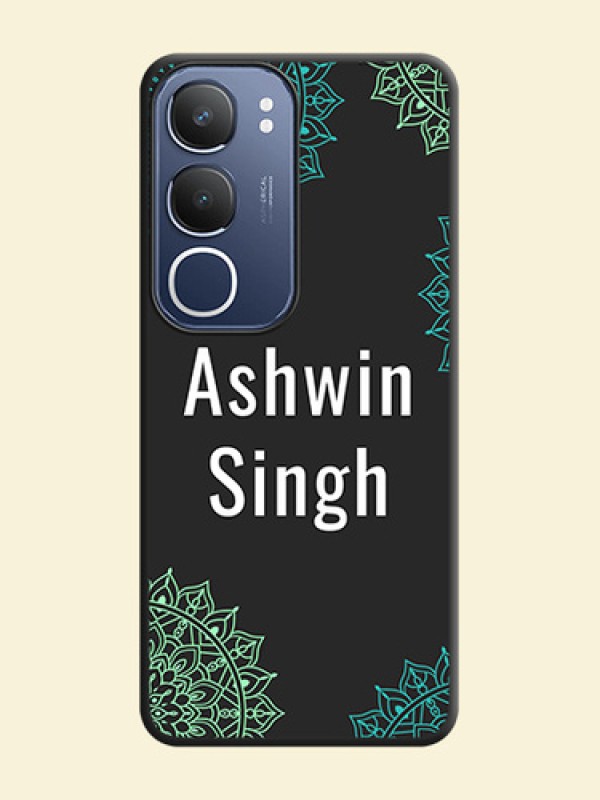 Your Name with Floral Design On Space Black Custom Soft Matte Mobile Back Cover - Vivo Y29 5G