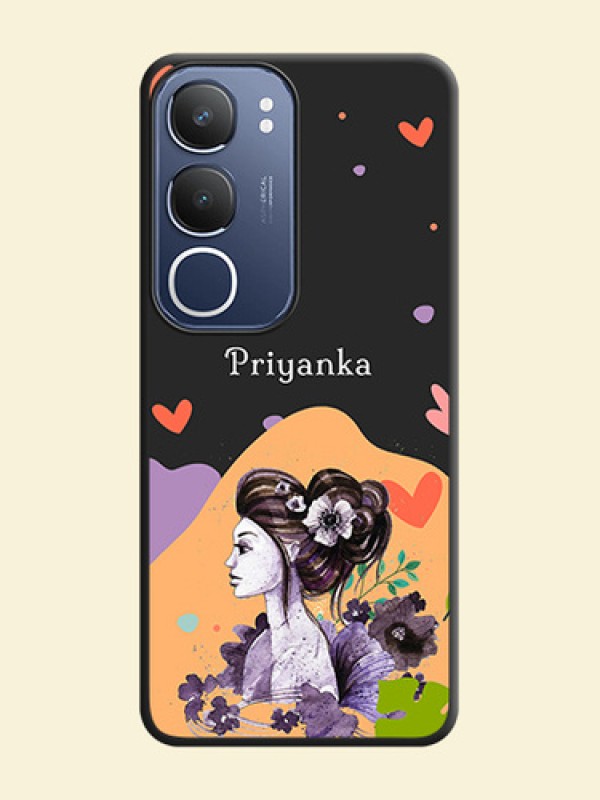 Namecase For Her With Fancy Lady Image On Space Black Custom Soft Matte Mobile Back Cover - Vivo Y29 5G
