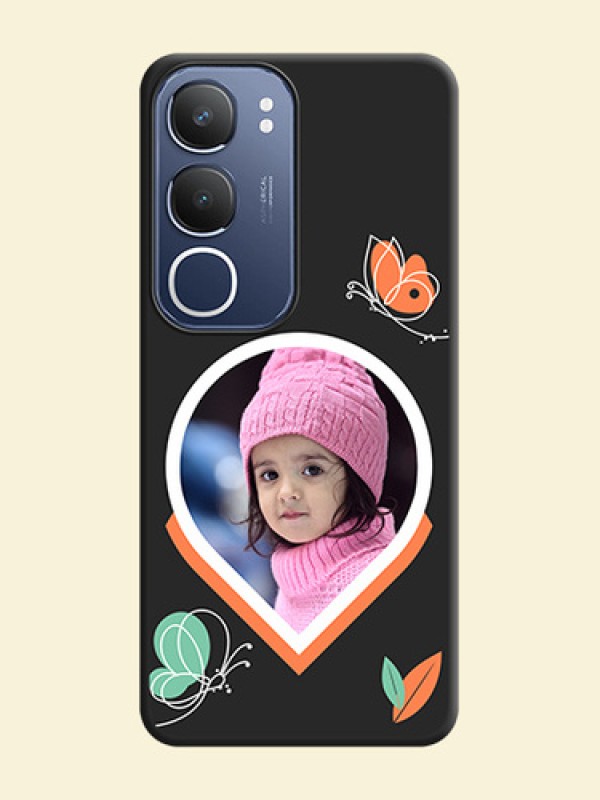 Upload Pic With Simple Butterly Design On Space Black Custom Soft Matte Mobile Back Cover - Vivo Y29 5G