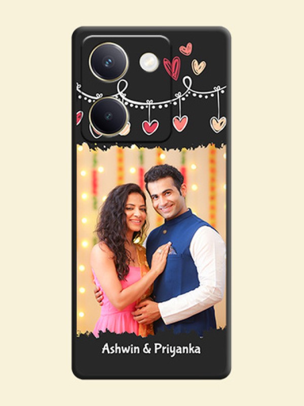 Pink Love Hangings with Name On Space Black Custom Soft Matte Mobile Back Cover - Vivo Y300 Plus 5G