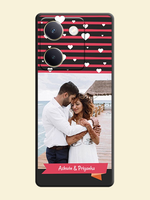White Color Love Symbols with Pink Lines Pattern On Space Black Custom Soft Matte Mobile Back Cover - Vivo Y300 Plus 5G