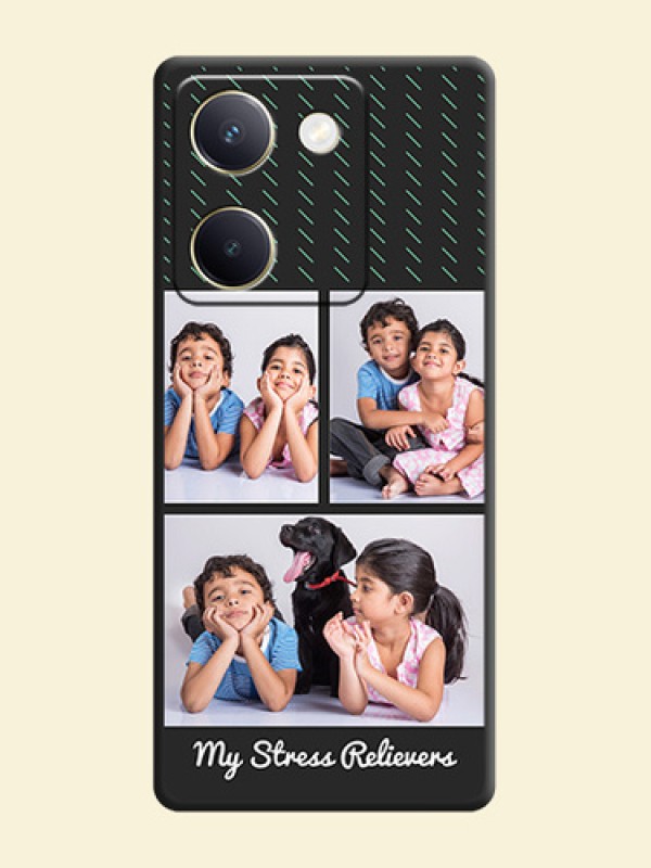 Cross Dotted Pattern with 2 Image Holder On Space Black Custom Soft Matte Mobile Back Cover - Vivo Y300 Plus 5G