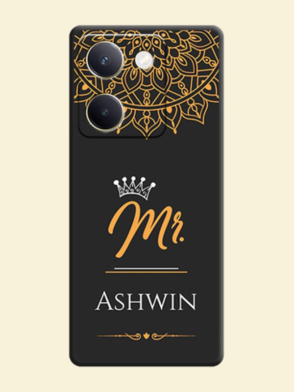 Mr Name with Floral Design On Space Black Custom Soft Matte Mobile Back Cover - Vivo Y300 Plus 5G