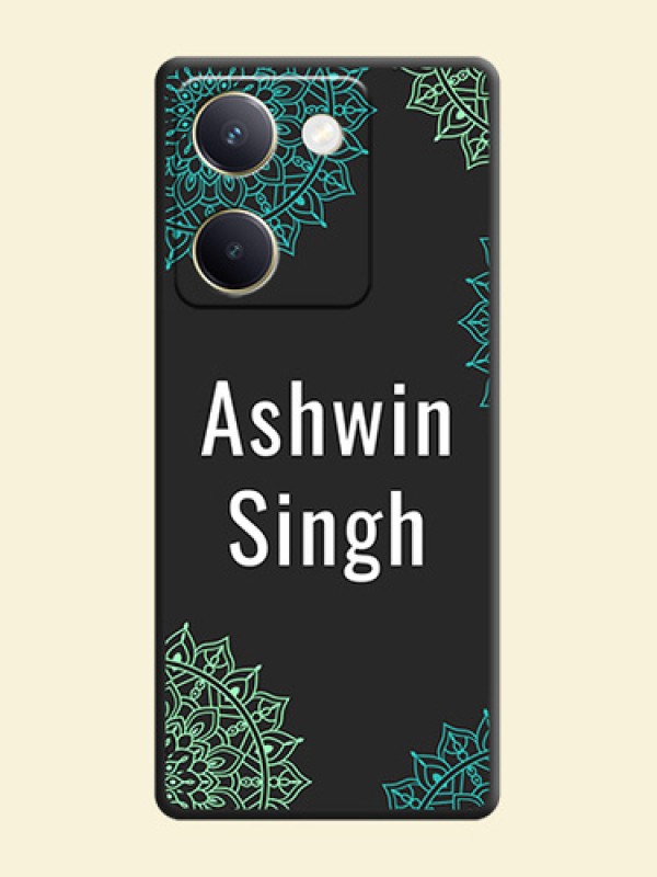 Your Name with Floral Design On Space Black Custom Soft Matte Mobile Back Cover - Vivo Y300 Plus 5G