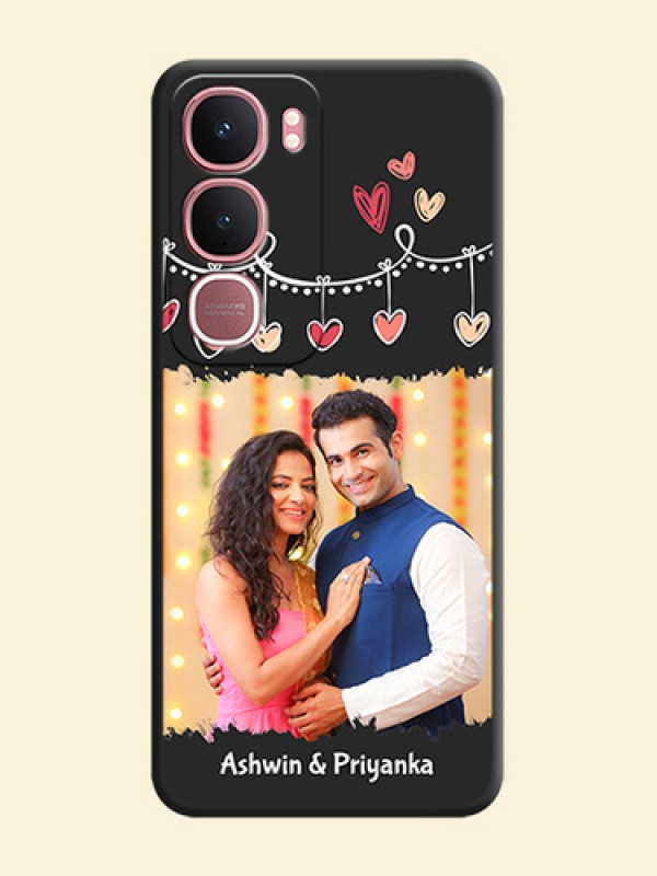 Pink Love Hangings with Name On Space Black Custom Soft Matte Mobile Back Cover - Vivo Y31 5G