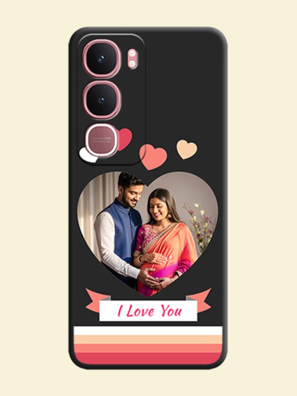 Love Shaped Photo with Colorful Stripes On Space Black Custom Soft Matte Mobile Back Cover - Vivo Y31 5G