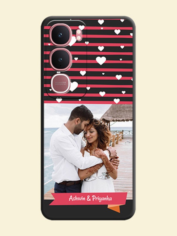 White Color Love Symbols with Pink Lines Pattern On Space Black Custom Soft Matte Mobile Back Cover - Vivo Y31 5G