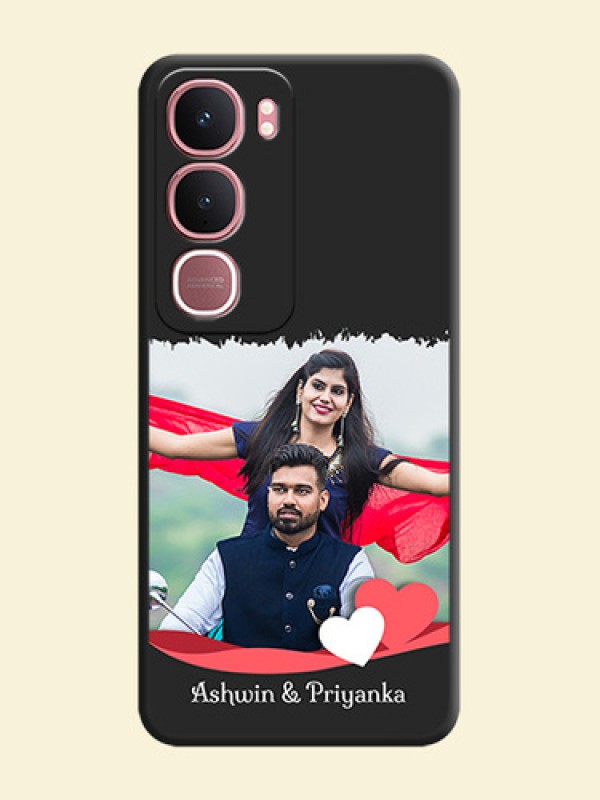 Pin Color Love Shaped Ribbon Design with Text On Space Black Custom Soft Matte Mobile Back Cover - Vivo Y31 5G