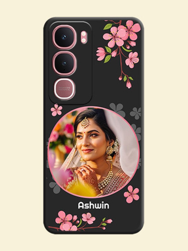 Round Image with Pink Color Floral Design on Photo On Space Black Custom Soft Matte Mobile Back Cover - Vivo Y31 5G