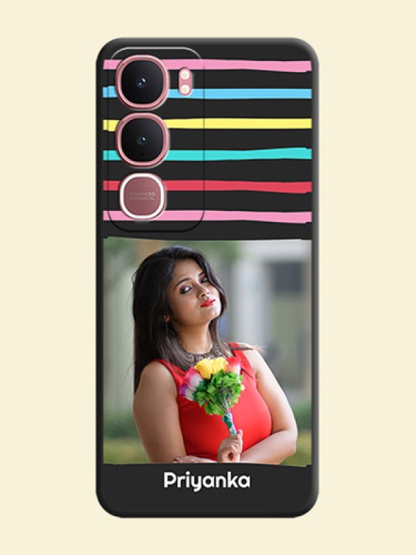 Multicolor Lines with Image On Space Black Custom Soft Matte Mobile Back Cover - Vivo Y31 5G