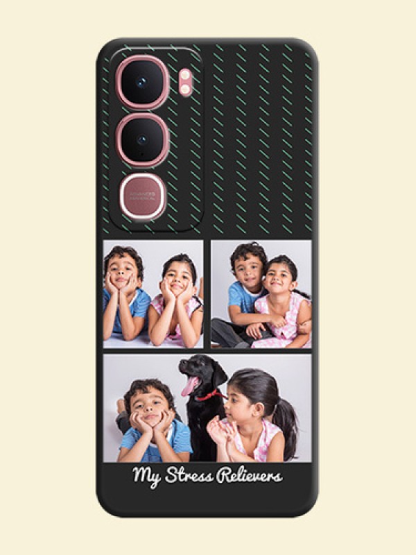 Cross Dotted Pattern with 2 Image Holder On Space Black Custom Soft Matte Mobile Back Cover - Vivo Y31 5G