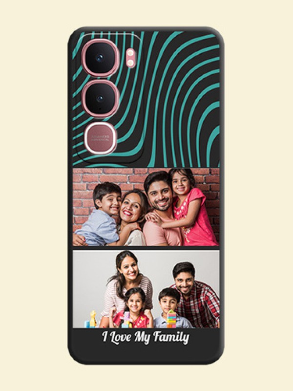 Wave Pattern with 2 Image Holder On Space Black Custom Soft Matte Mobile Back Cover - Vivo Y31 5G
