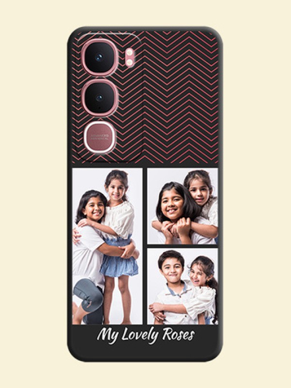 Wave Pattern with 3 Image Holder On Space Black Custom Soft Matte Mobile Back Cover - Vivo Y31 5G