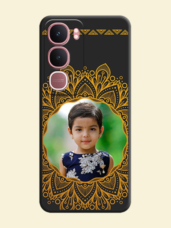 Round Image with Floral Design On Space Black Custom Soft Matte Mobile Back Cover - Vivo Y31 5G