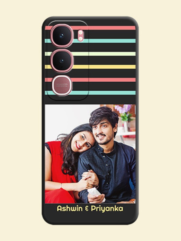 Color Stripes with Photo and Text on Photo On Space Black Custom Soft Matte Mobile Back Cover - Vivo Y31 5G