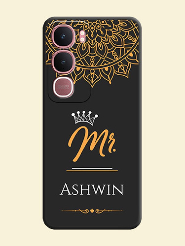 Mr Name with Floral Design On Space Black Custom Soft Matte Mobile Back Cover - Vivo Y31 5G