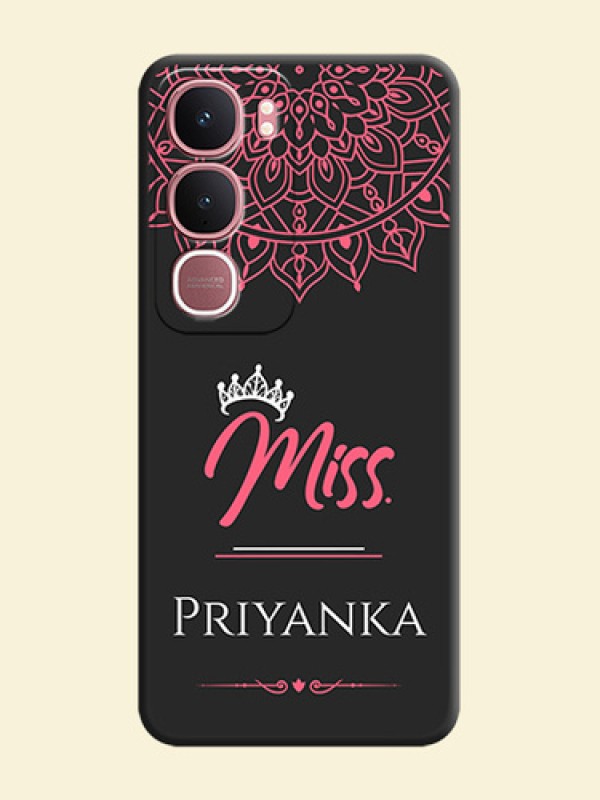 Mrs Name with Floral Design On Space Black Custom Soft Matte Mobile Back Cover - Vivo Y31 5G