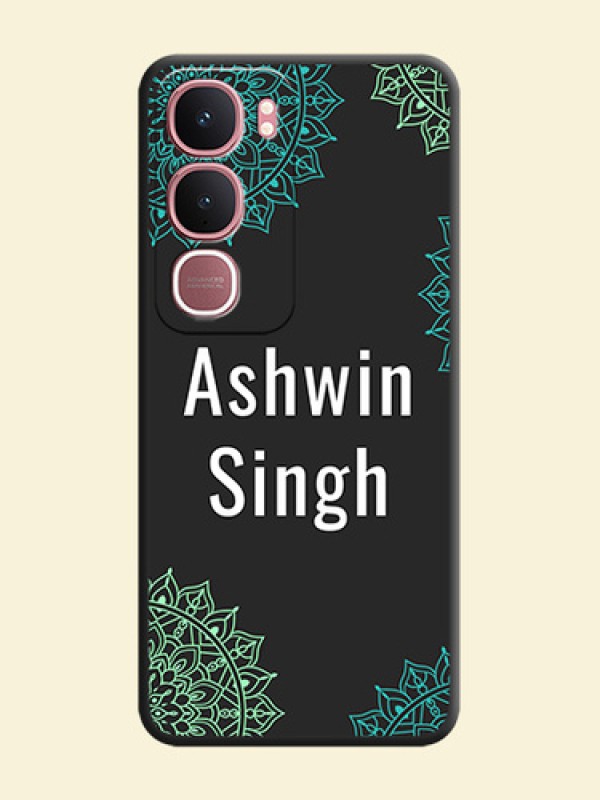 Your Name with Floral Design On Space Black Custom Soft Matte Mobile Back Cover - Vivo Y31 5G