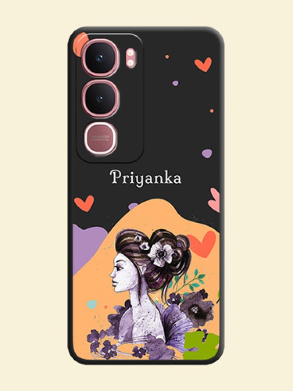 Namecase For Her With Fancy Lady Image On Space Black Custom Soft Matte Mobile Back Cover - Vivo Y31 5G