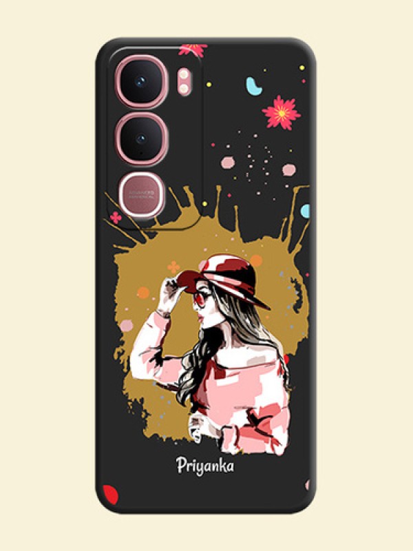Mordern Lady With Color Splash Background With Custom Text On Space Black Custom Soft Matte Mobile Back Cover - Vivo Y31 5G
