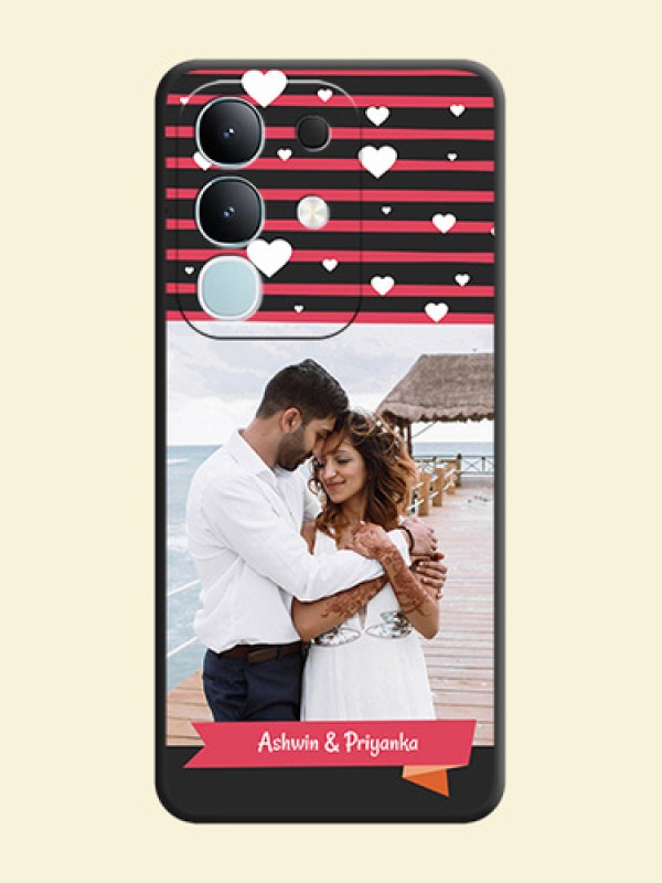 White Color Love Symbols with Pink Lines Pattern On Space Black Custom Soft Matte Mobile Back Cover - Vivo Y31 Pro 5G