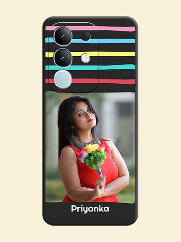 Multicolor Lines with Image On Space Black Custom Soft Matte Mobile Back Cover - Vivo Y31 Pro 5G