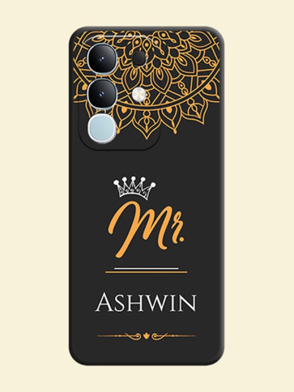 Mr Name with Floral Design On Space Black Custom Soft Matte Mobile Back Cover - Vivo Y31 Pro 5G