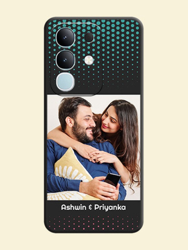 Faded Dots with Grunge Photo Frame and Text On Space Black Custom Soft Matte Mobile Back Cover - Vivo Y31 Pro 5G