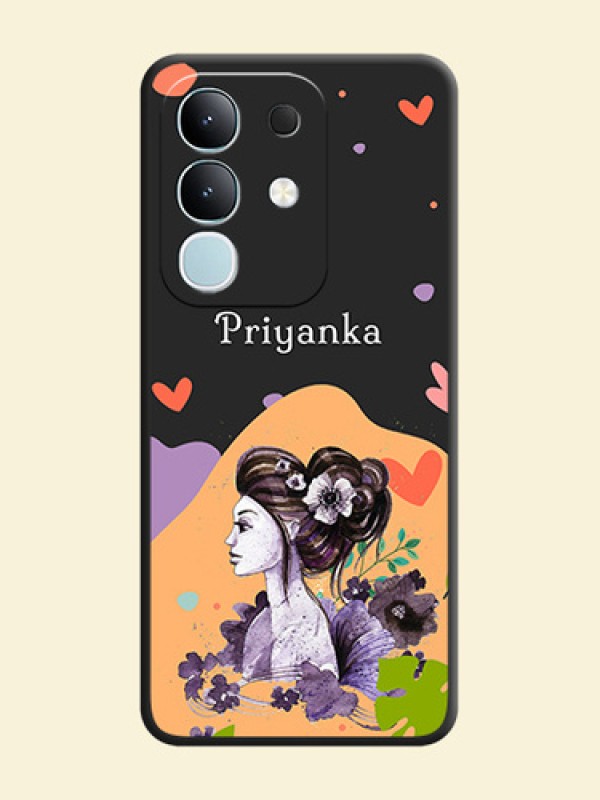 Namecase For Her With Fancy Lady Image On Space Black Custom Soft Matte Mobile Back Cover - Vivo Y31 Pro 5G