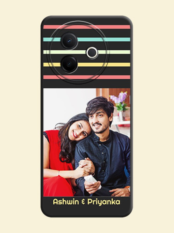 Color Stripes with Photo and Text on Photo On Space Black Custom Soft Matte Mobile Back Cover - Vivo Y39 5G