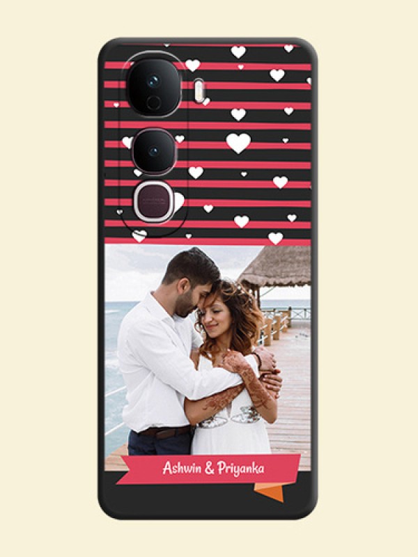 White Color Love Symbols with Pink Lines Pattern On Space Black Custom Soft Matte Mobile Back Cover - Vivo Y400 Pro 5G