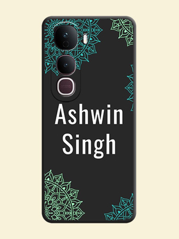 Your Name with Floral Design On Space Black Custom Soft Matte Mobile Back Cover - Vivo Y400 Pro 5G