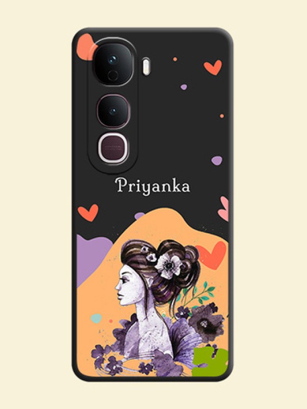 Namecase For Her With Fancy Lady Image On Space Black Custom Soft Matte Mobile Back Cover - Vivo Y400 Pro 5G
