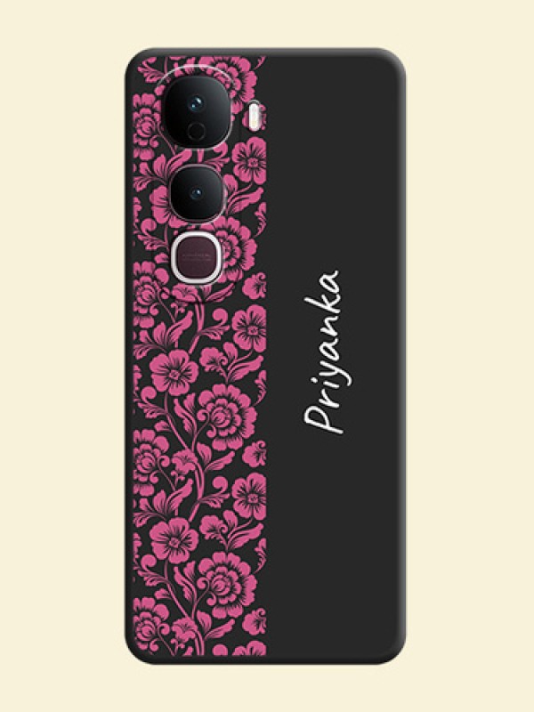Pink Floral Pattern Design With Custom Text On Space Black Custom Soft Matte Mobile Back Cover - Vivo Y400 Pro 5G