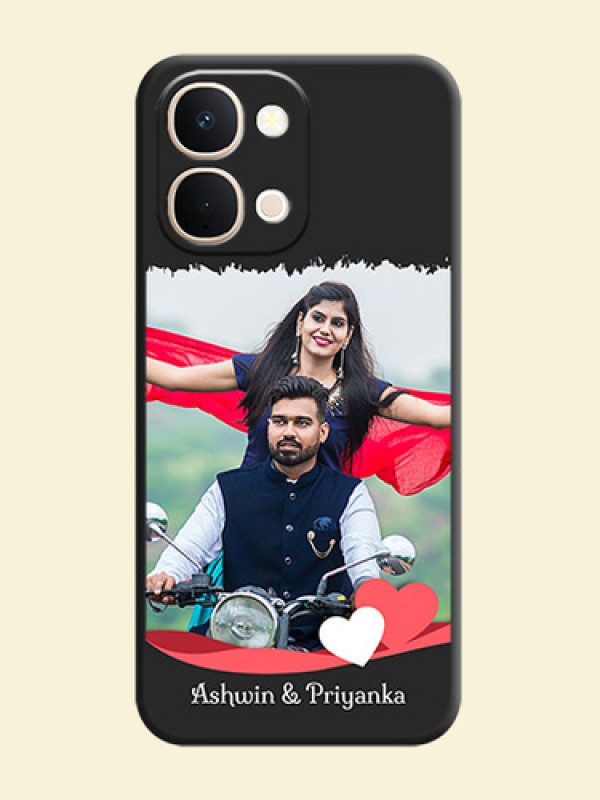 Pin Color Love Shaped Ribbon Design with Text On Space Black Custom Soft Matte Mobile Back Cover - Vivo Y51 Pro 5G